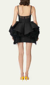 Mini-robe à bretelles en faille de soie CorsetED en noir